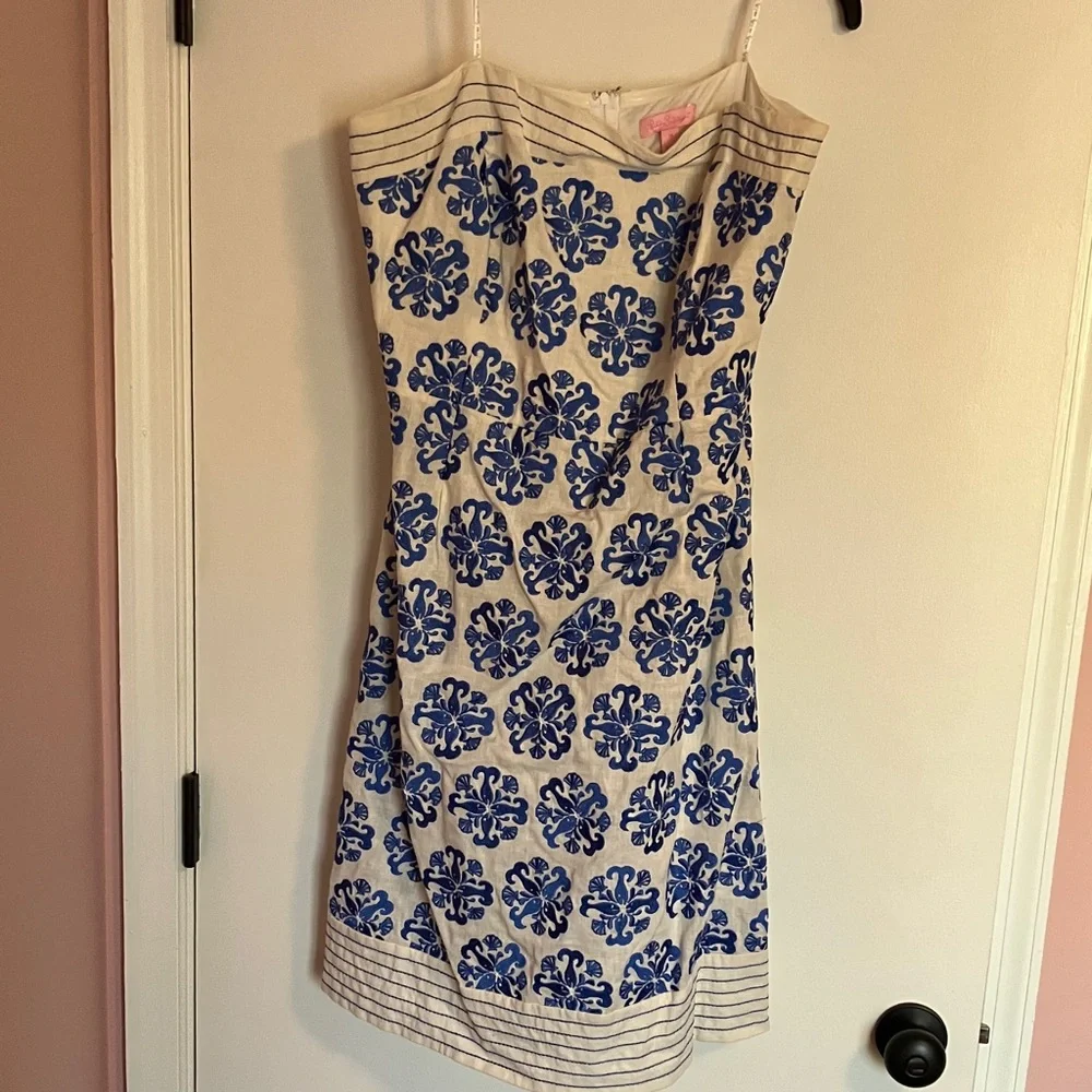 Lilly Pulitzer strapless linen blend fish embroidered dress - Picture 4 of 13